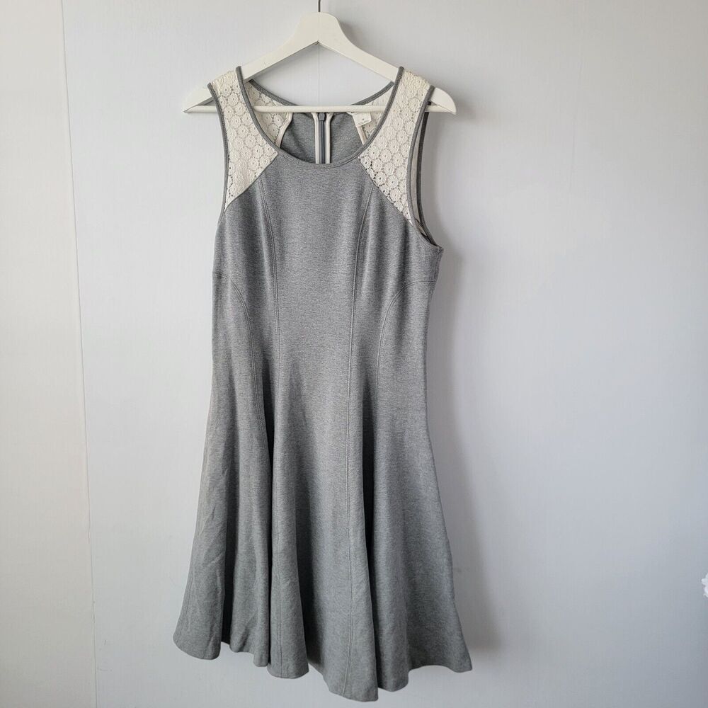 Club Monaco Women's Gray Ivory Sheath‎ Knee Length Sleeveless Dress size 10